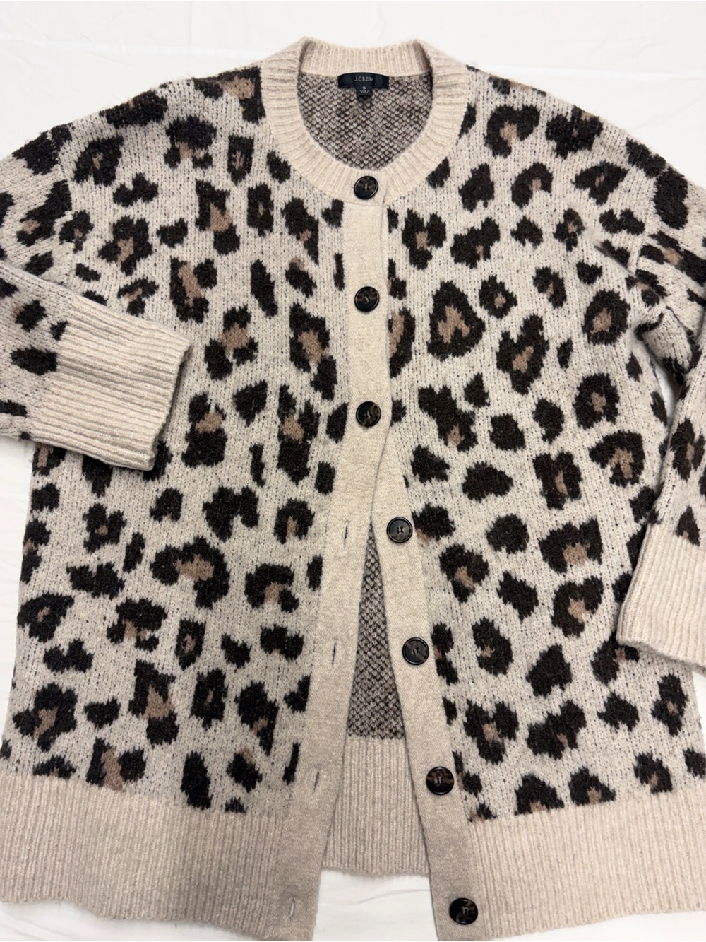 J. Crew Beige and Black Leopard Print Button Cardigan